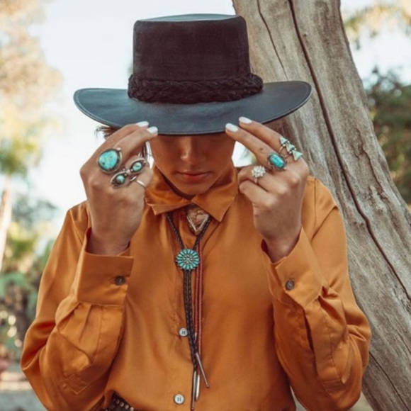 Asn Accessories - ASN The Coffee Tobacco Faux Leather Cordobés Hat Braided Trim Dark Brown Medium